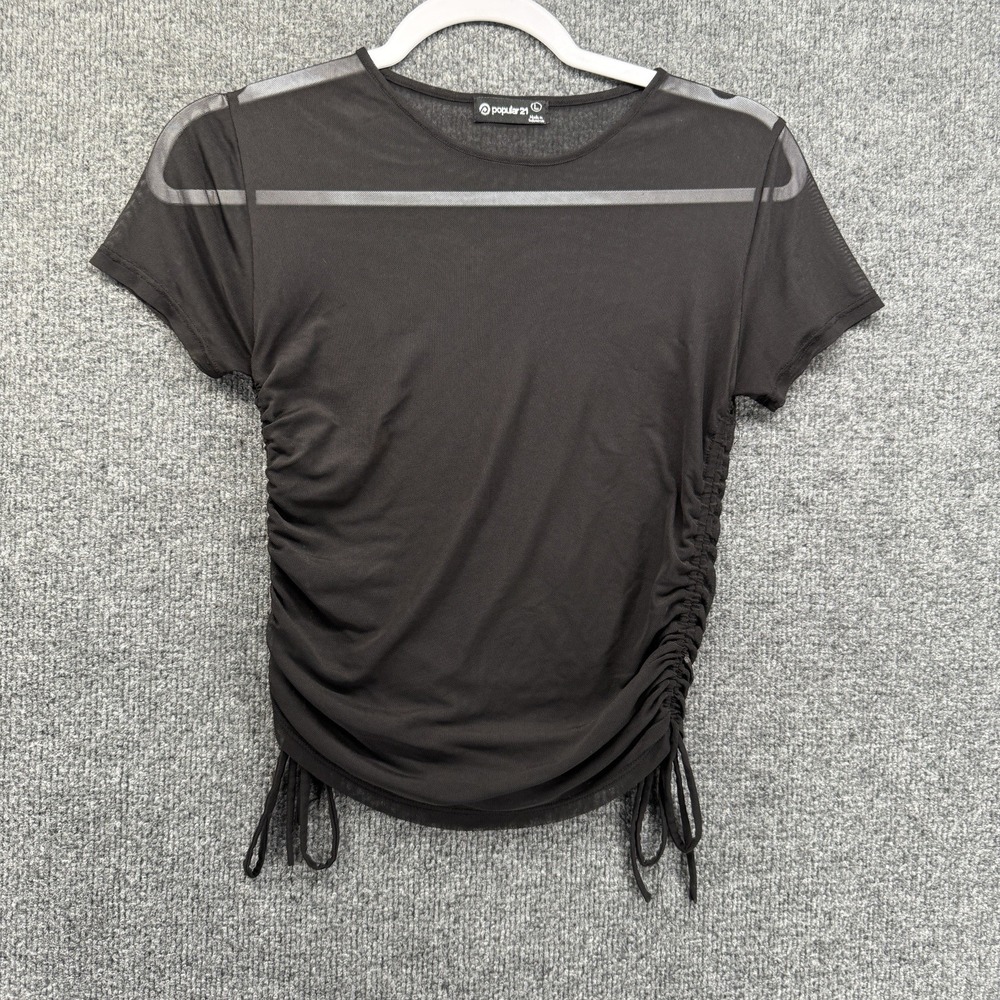 Womens Top Size L Black Mesh Sheer Crop Whimsigoth Romantic Dark Fairy Goth